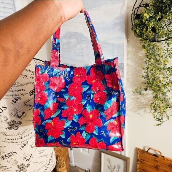 VTG Guam Pacific Ocean Hibiscus Balutan Small Picnic Tote Bag. - Picture 6 of 14